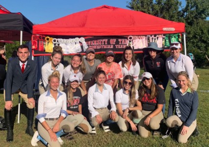 Peyton Wong (back row, second from left) with her fellow University of Tampa Equestrian Team members and Team Coach Karey McGee (back row, second from right).